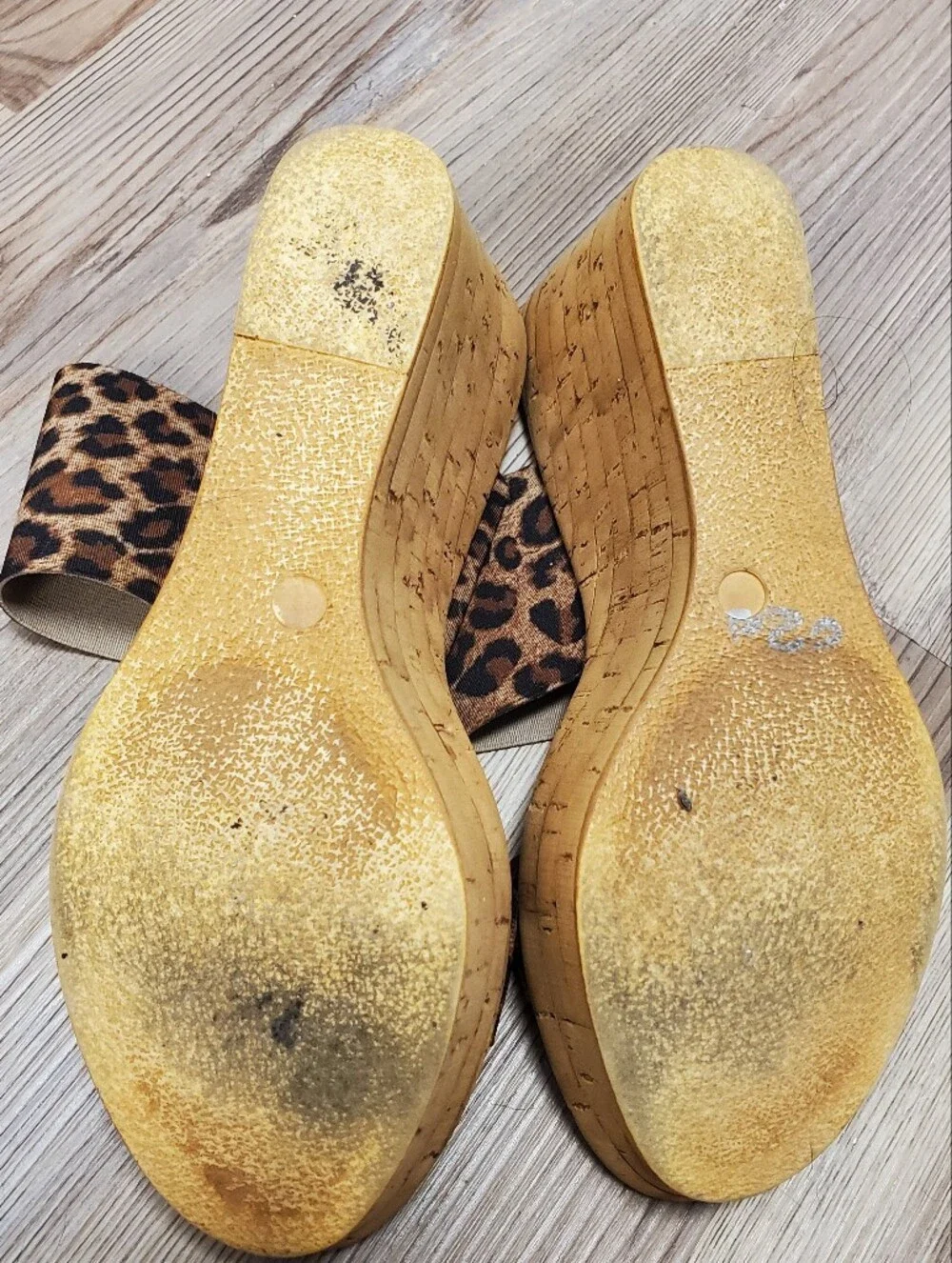 Italian Shoemakers Leopard Print Elastic Faux Cork Wedge Sandals, Size 6